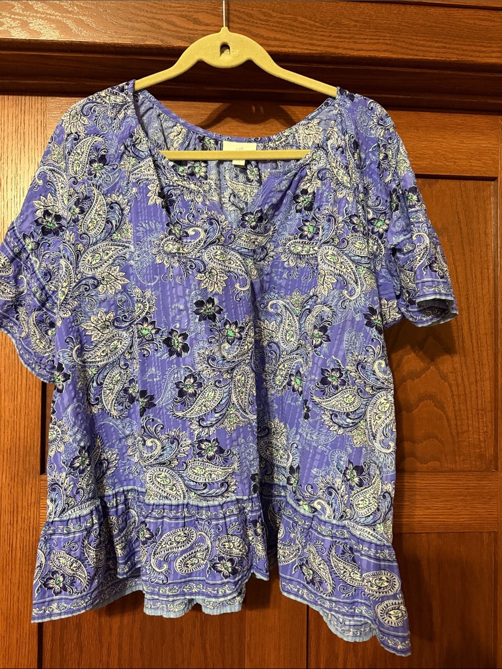 J. Jill Blue Paisley Short Sleeve Peplum Top